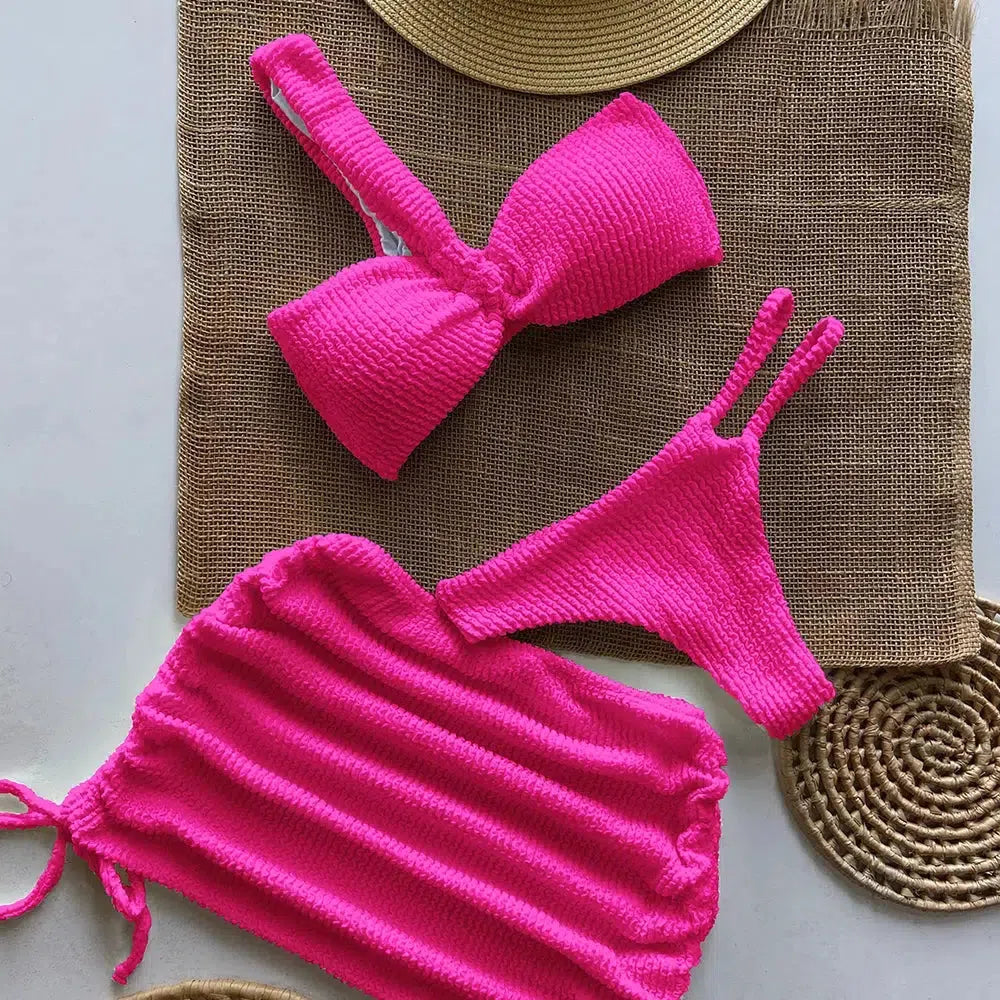 One Shoulder Cut Out Three Piece Bikini Set - KAYSMAR