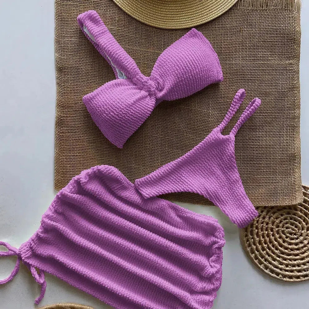One Shoulder Cut Out Three Piece Bikini Set - KAYSMAR
