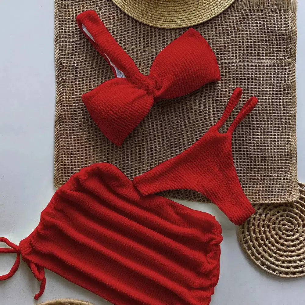 One Shoulder Cut Out Three Piece Bikini Set - KAYSMAR
