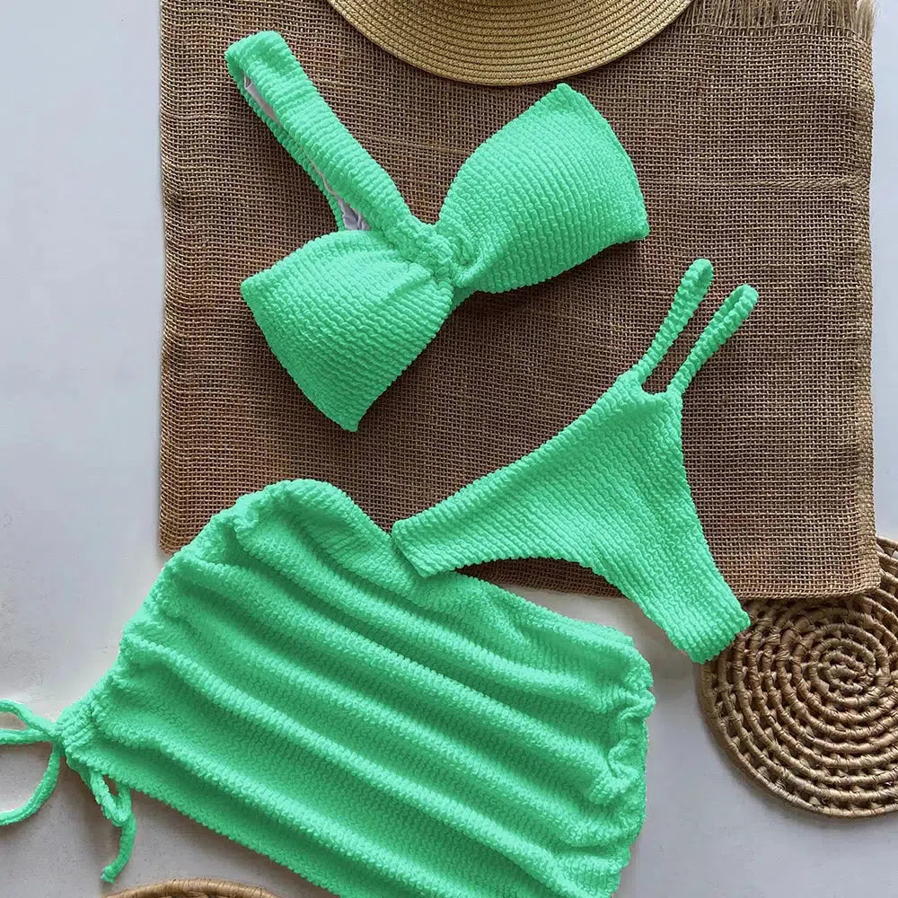 One Shoulder Cut Out Three Piece Bikini Set - KAYSMAR