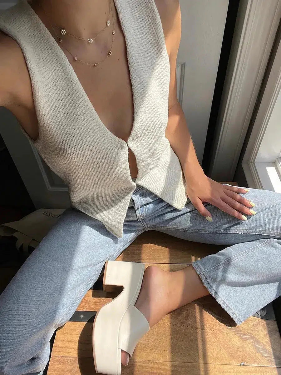 Open Front Knitted Cardigan Vest - KAYSMAR