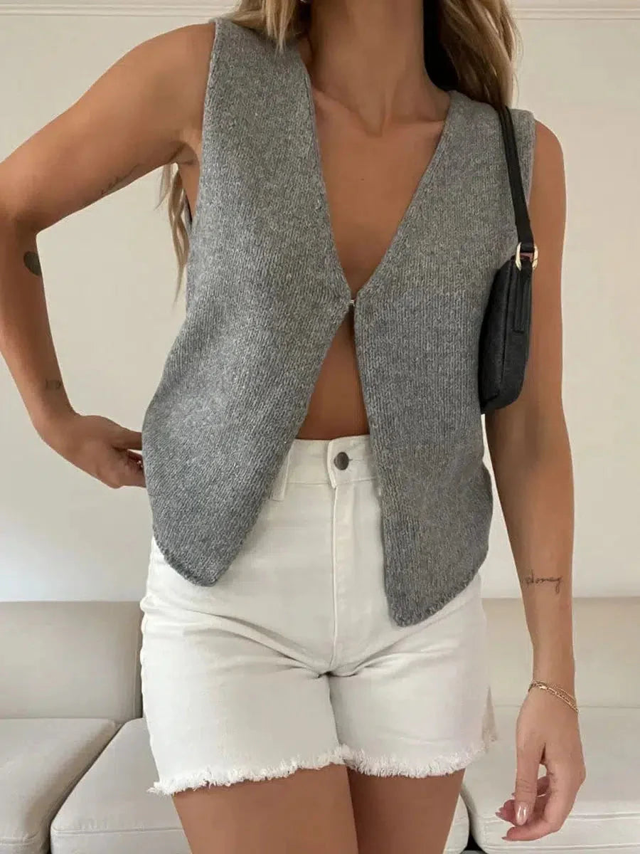 Open Front Knitted Cardigan Vest - KAYSMAR