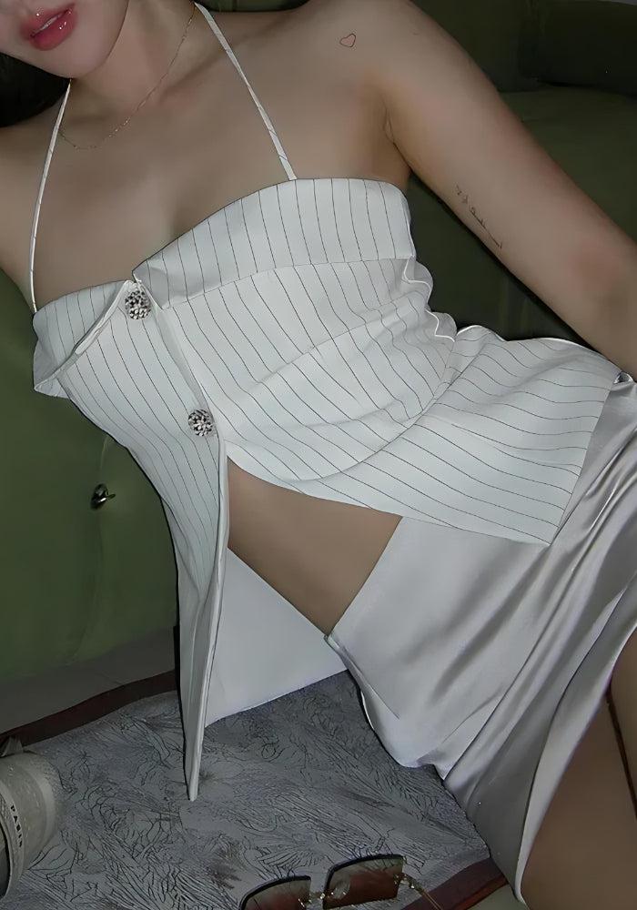 Open Front Striped Shirt Top - KAYSMAR
