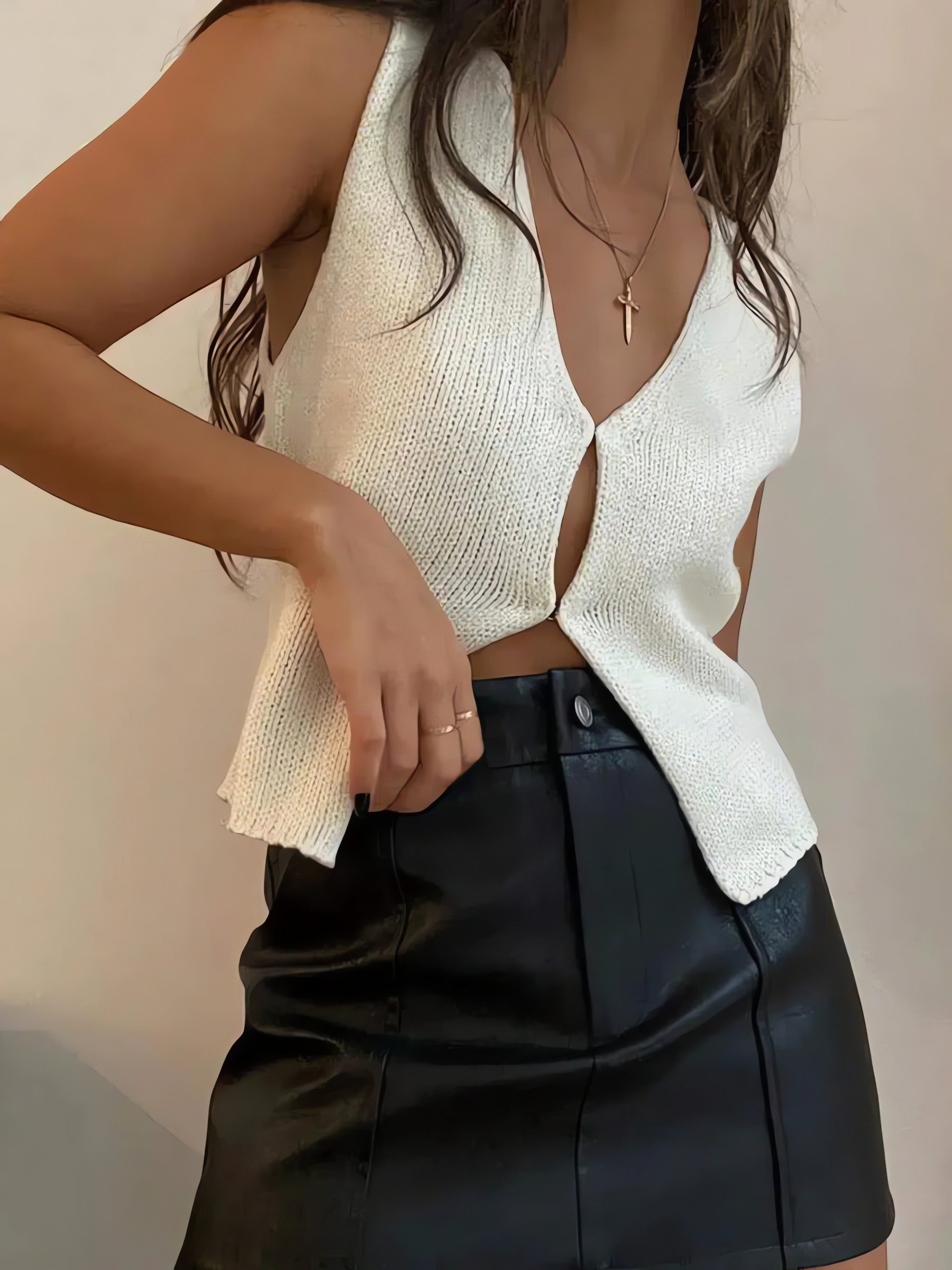 Open Front Knitted Cardigan Vest - KAYSMAR
