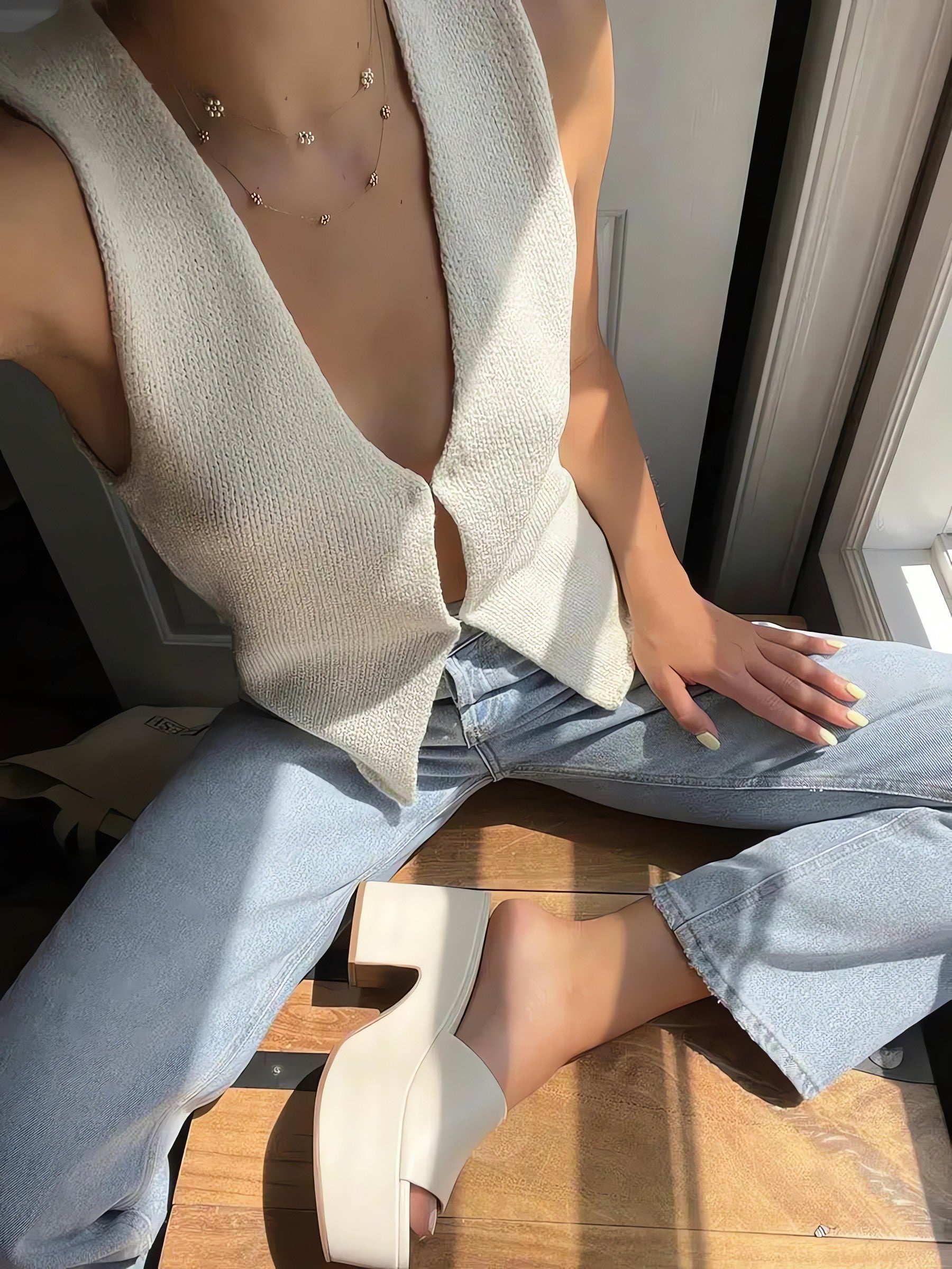 Open Front Knitted Cardigan Vest - KAYSMAR