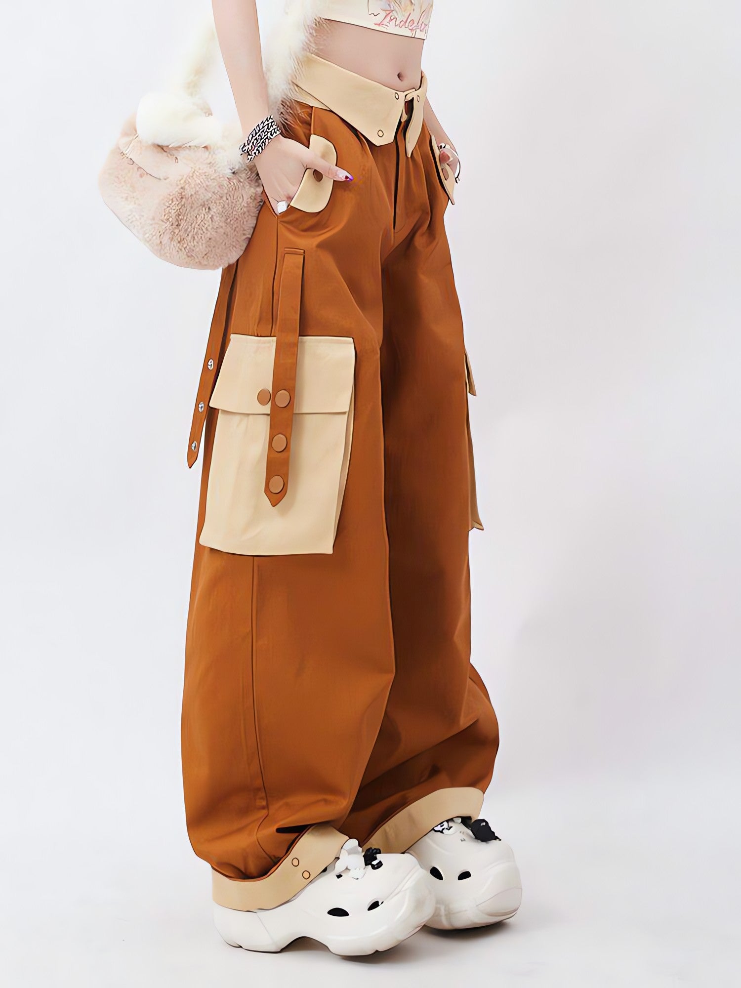 Orange Wide Leg Cargo Pants - KAYSMAR
