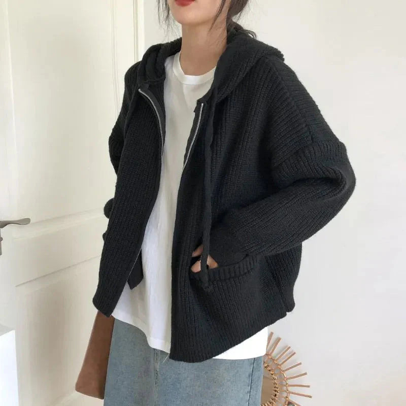 Oversized Knitted Hooded Cardigan - KAYSMAR