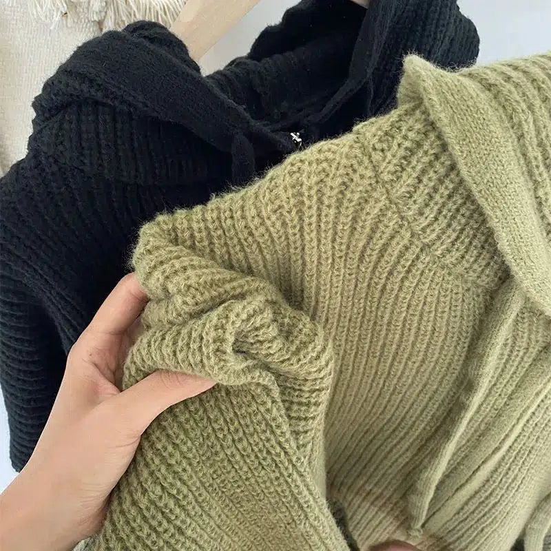 Oversized Knitted Hooded Cardigan - KAYSMAR