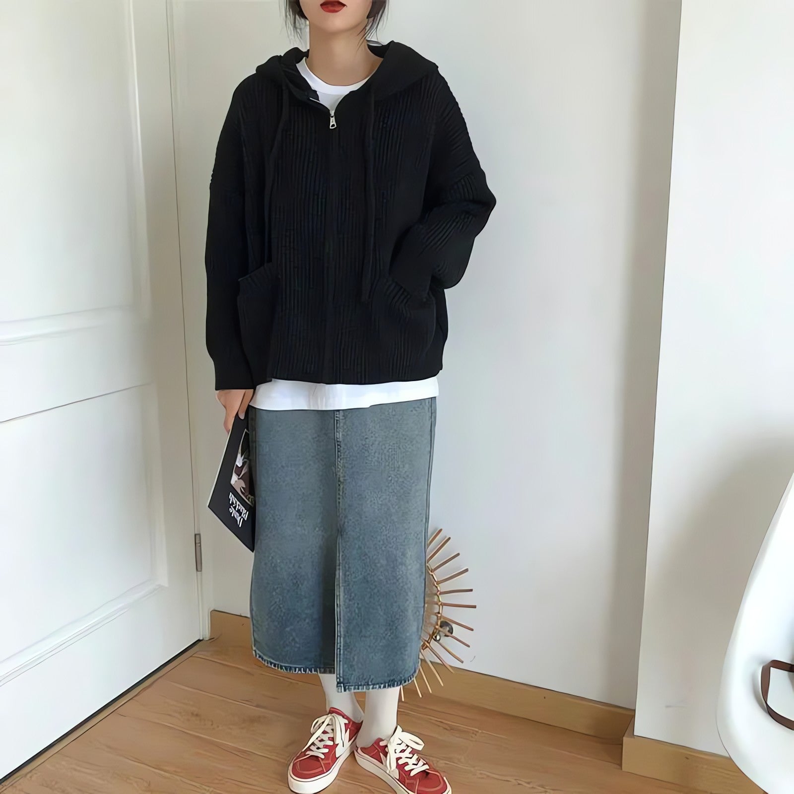 Oversized Knitted Hooded Cardigan - KAYSMAR