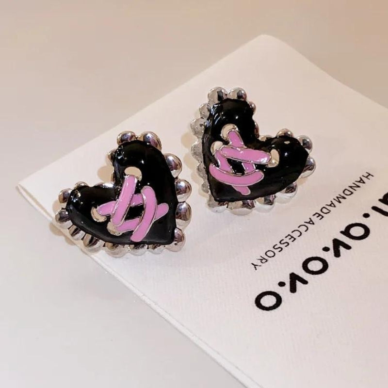 Pastel Goth Corset Heart Earrings - KAYSMAR