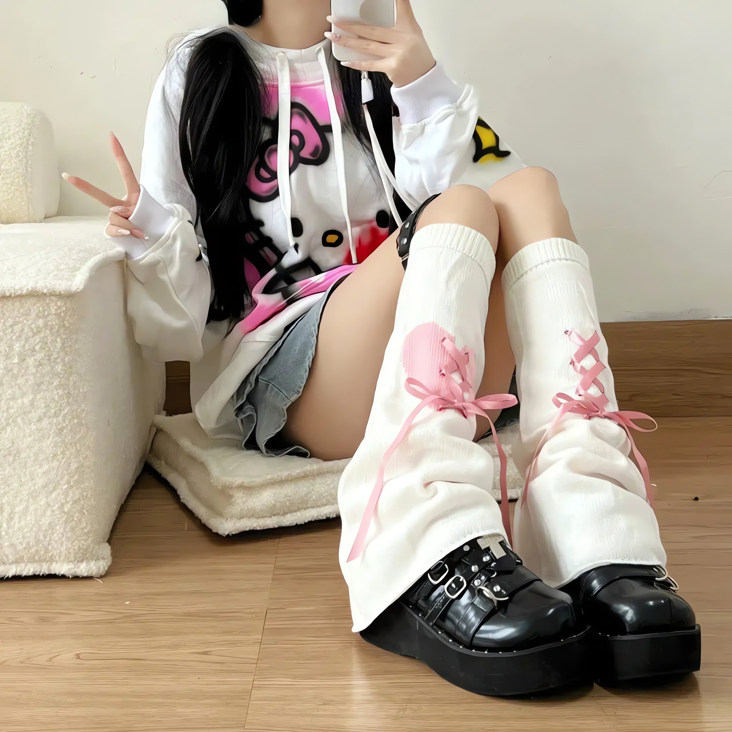 Pastel Goth Broken Heart Lace Up Leg Warmers - KAYSMAR