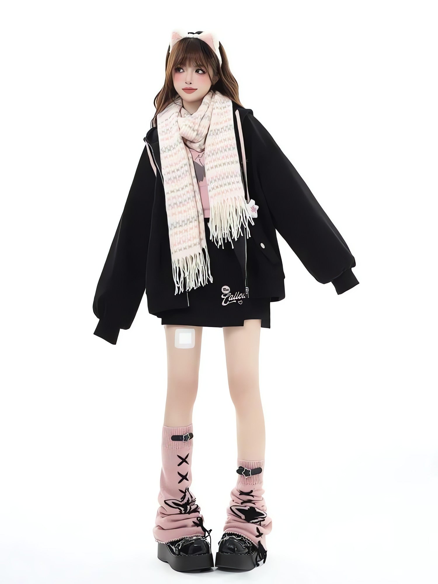 Pastel Goth Lace Up Belted Leg Warmers - KAYSMAR
