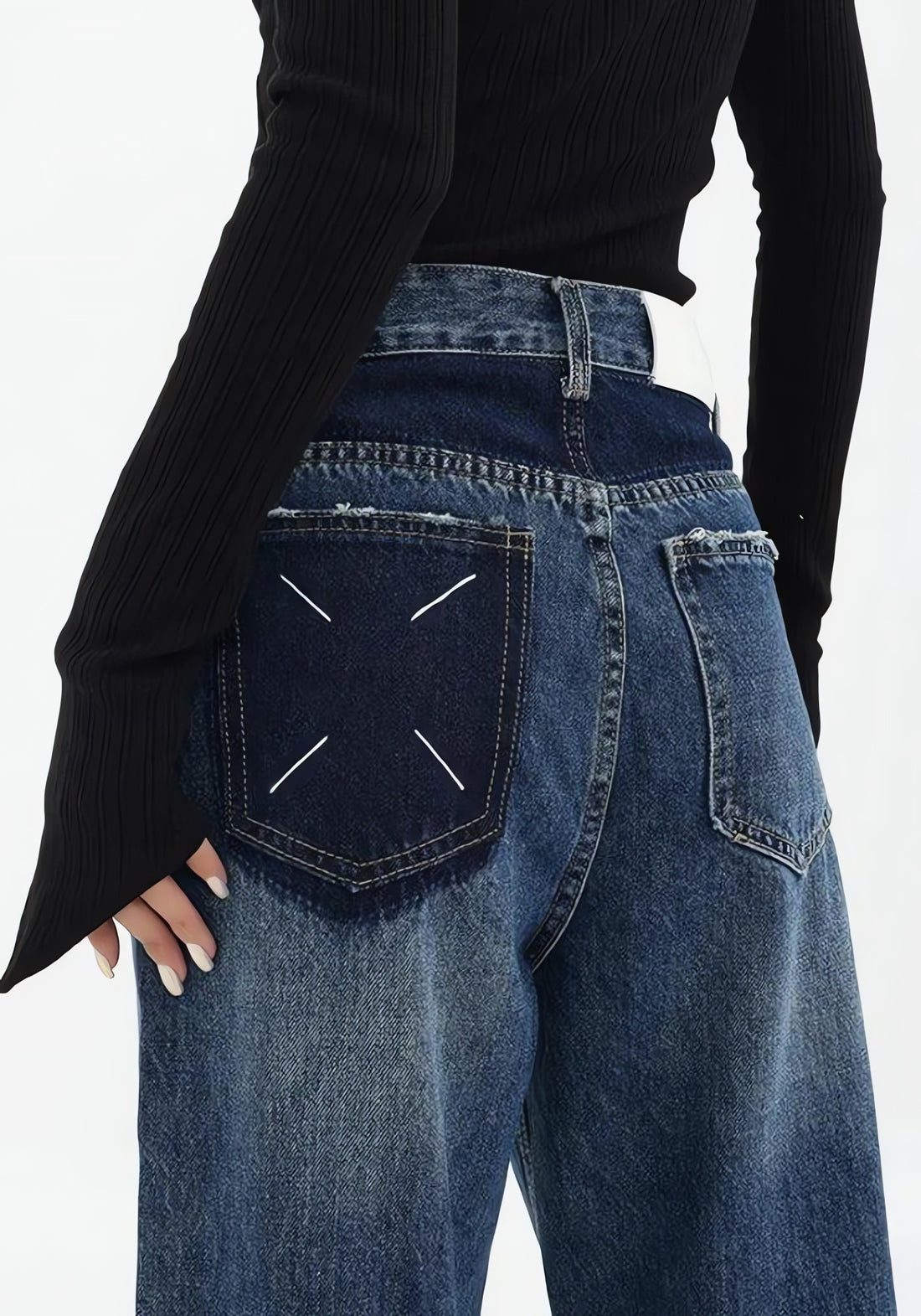 Patch Pocket Straight Leg Denim Jeans - KAYSMAR