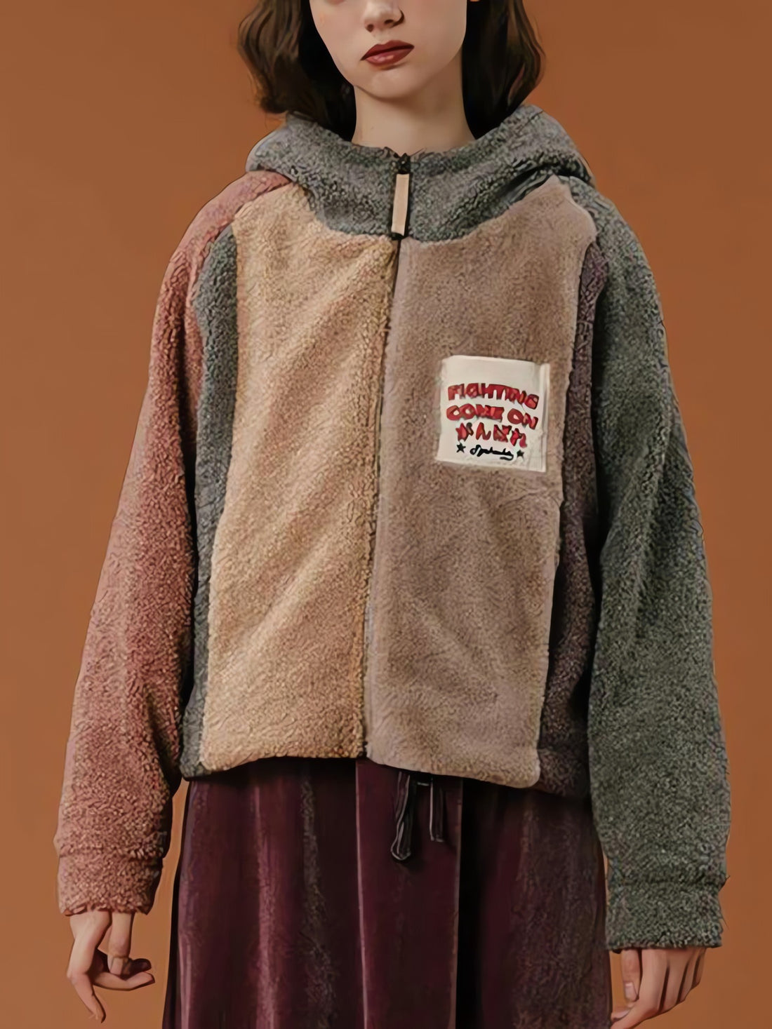 Patchwork Fluffy Hoodie Jacket - KAYSMAR