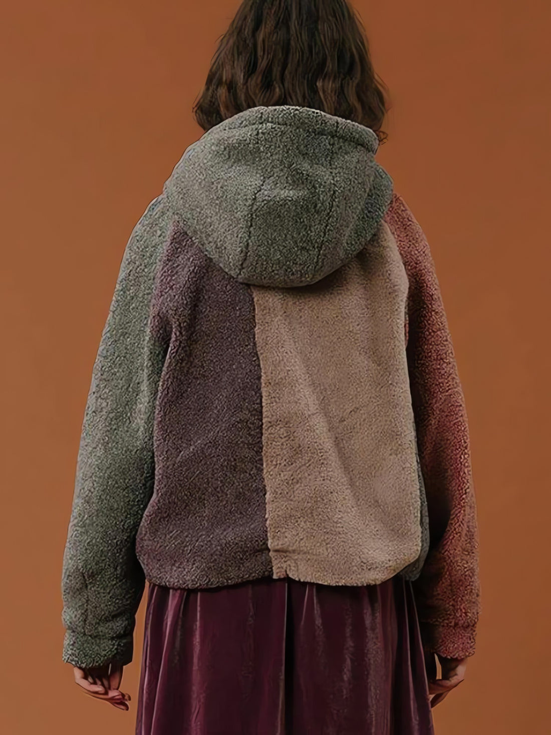 Patchwork Fluffy Hoodie Jacket - KAYSMAR