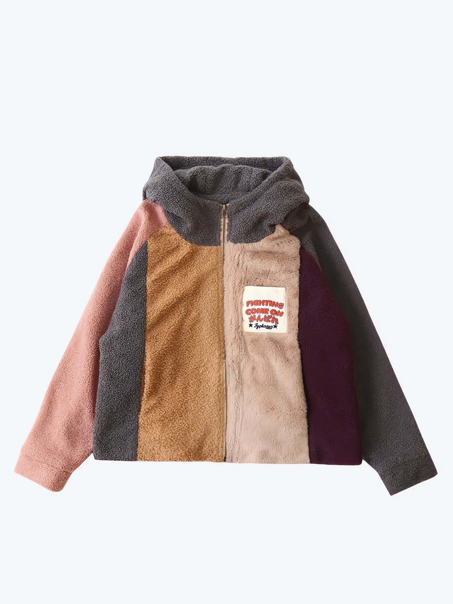 Patchwork Fluffy Hoodie Jacket - KAYSMAR