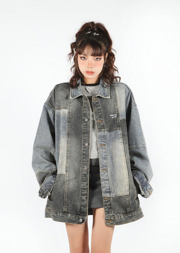 Patchwork Oversized Denim Jacket - KAYSMAR