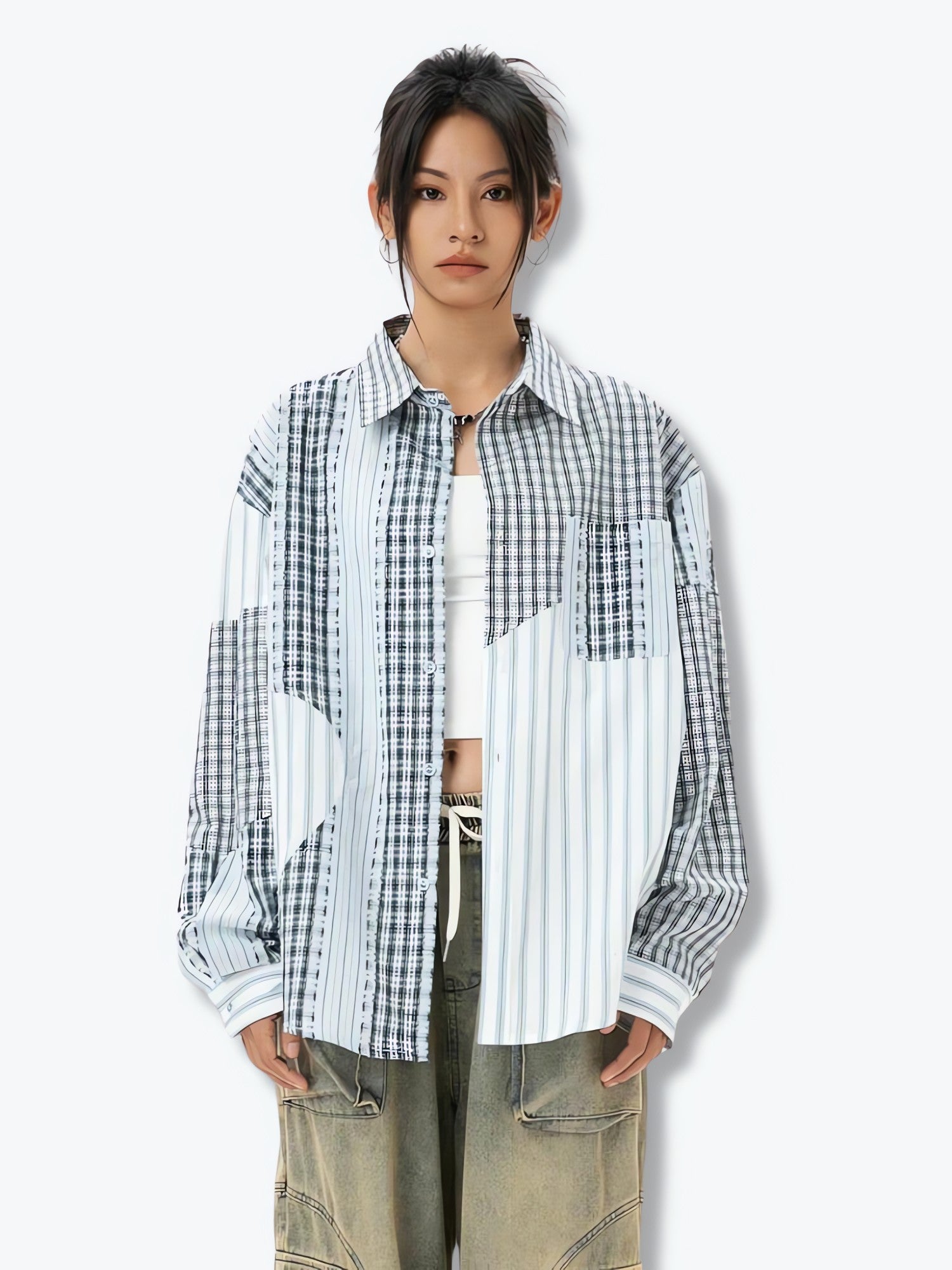 Patchwork Striped & Plaid Shirt - KAYSMAR