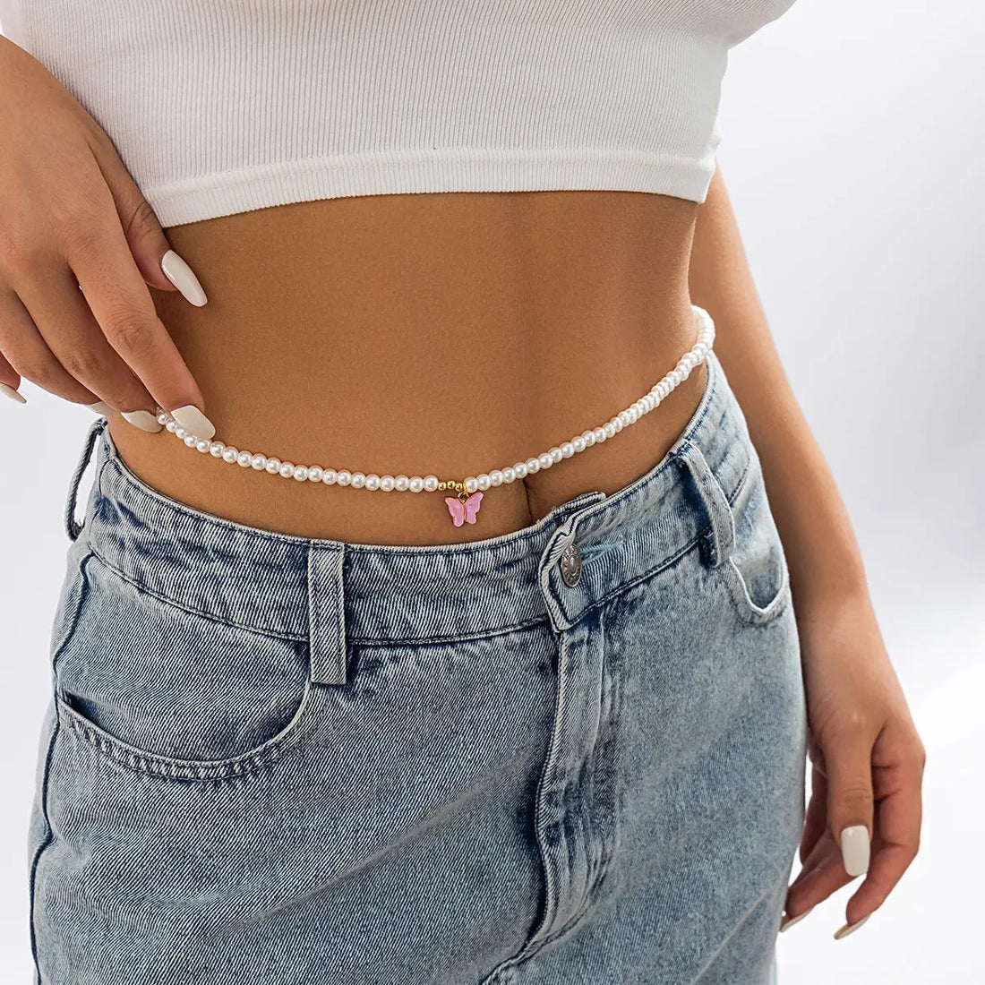 Pearl Belly Chain With Butterfly Pendant - KAYSMAR