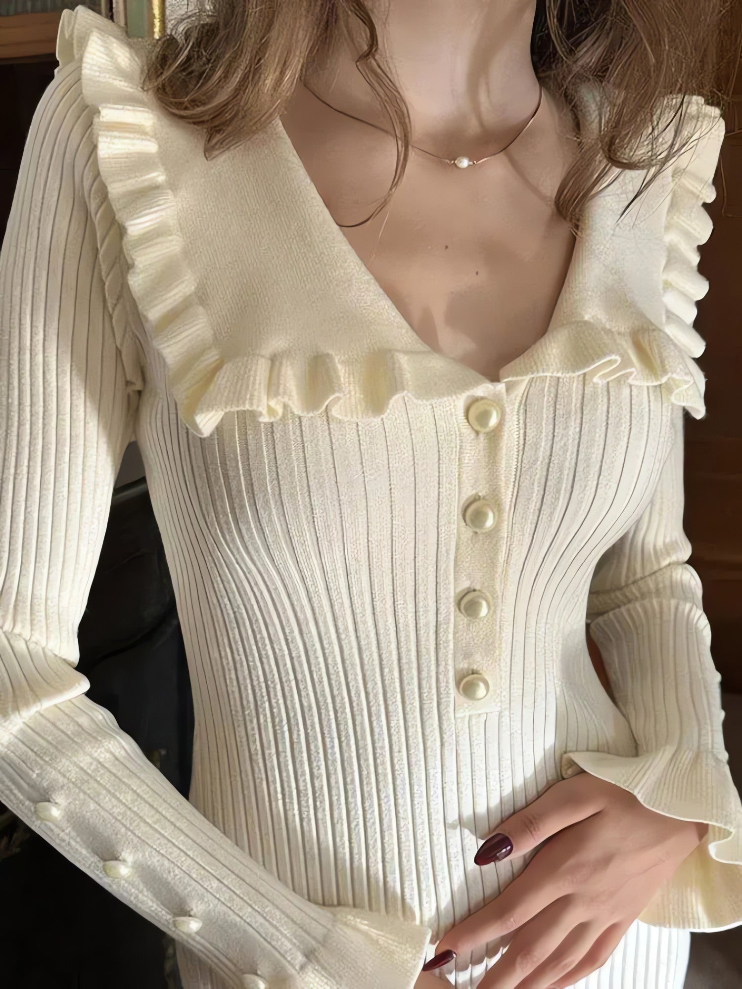 Peter Pan Collar Ribbed Midi Dress - KAYSMAR