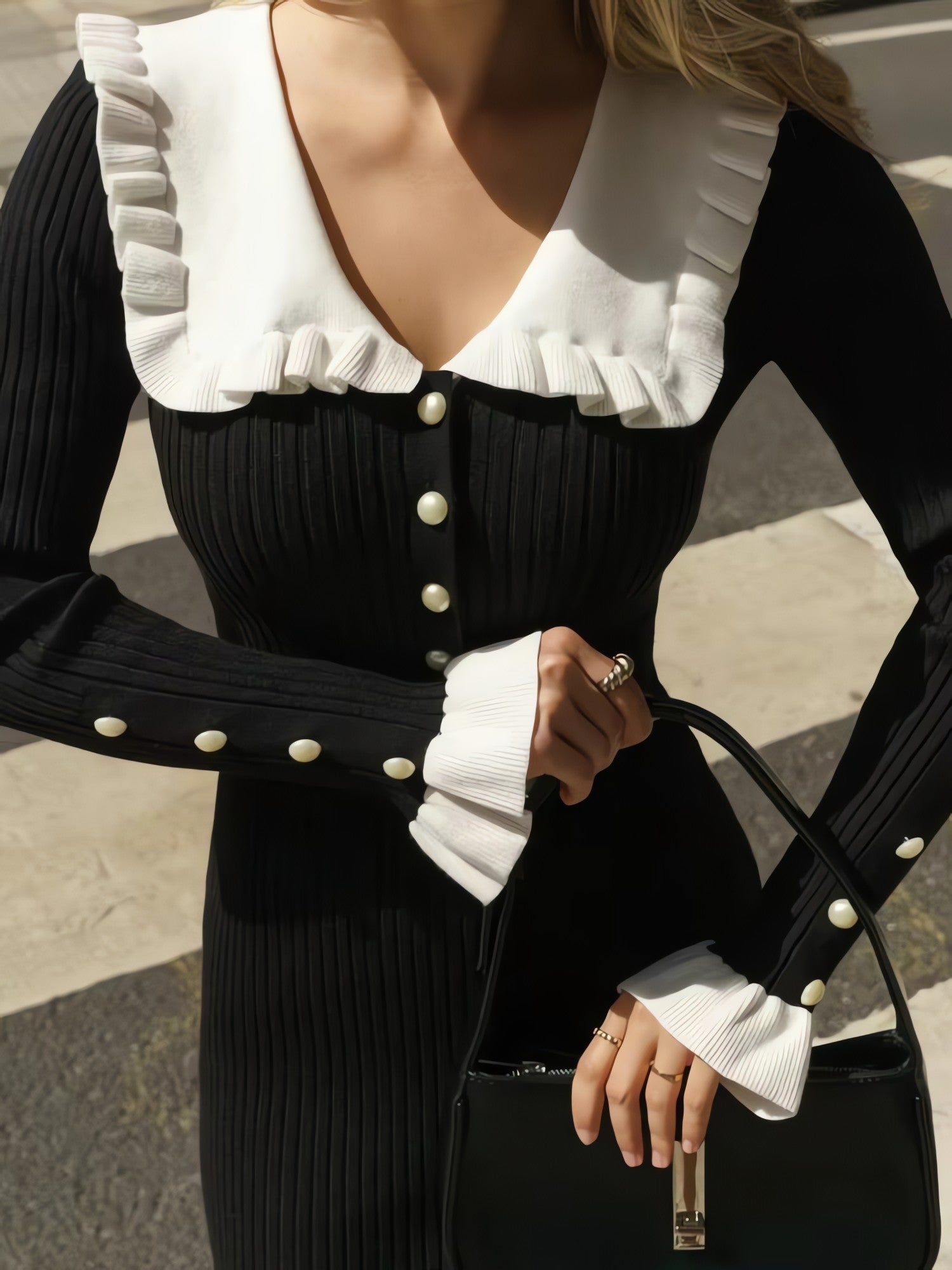 Peter Pan Collar Ribbed Midi Dress - KAYSMAR