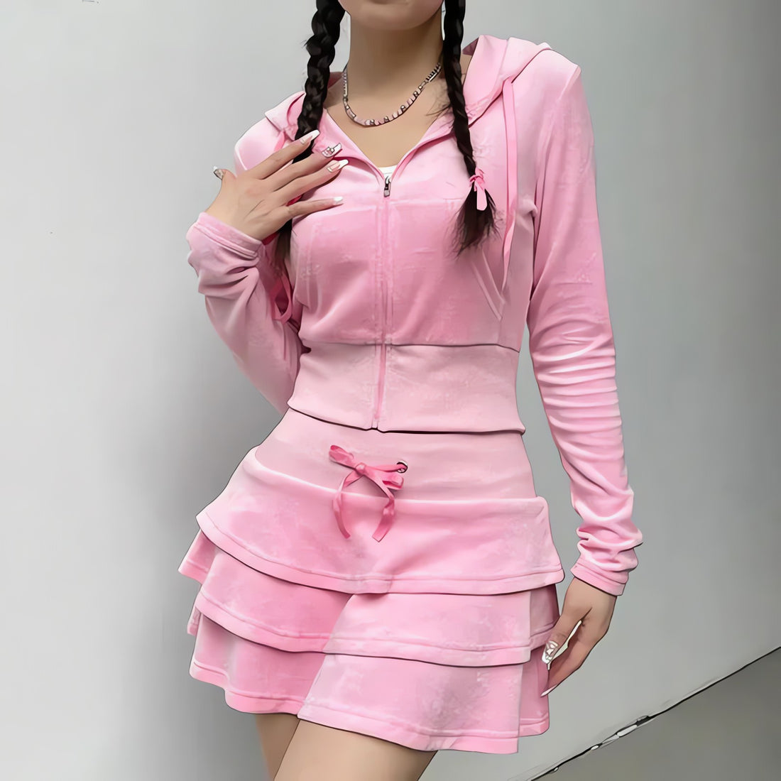 Pink Aesthetic Skirt & Hoodie Two Piece Set - KAYSMAR