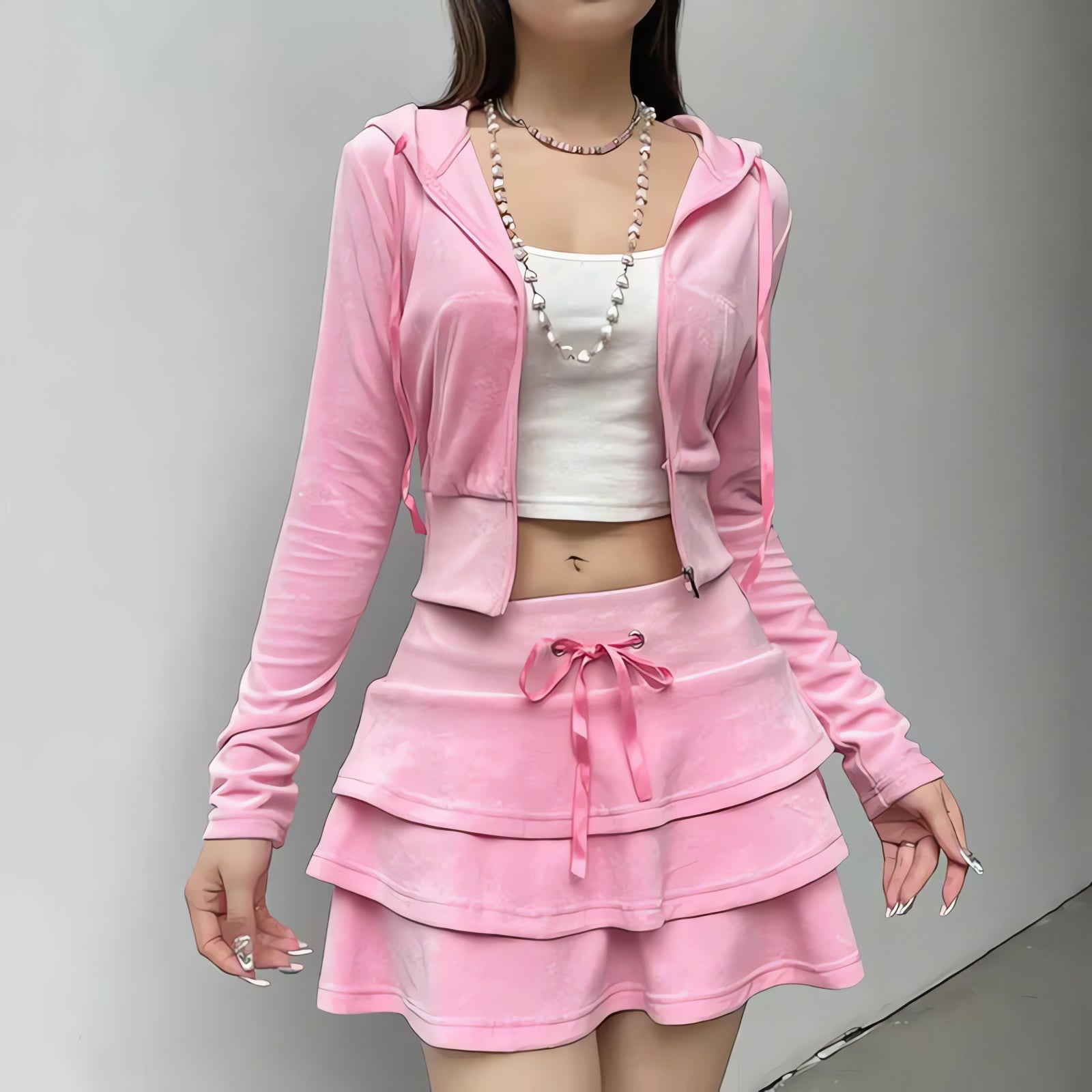 Pink Aesthetic Skirt & Hoodie Two Piece Set - KAYSMAR