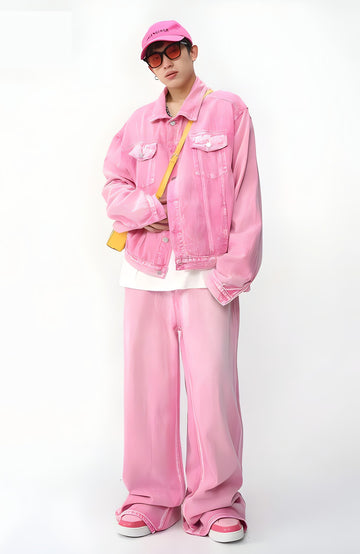 Pink Denim Jacket & Pants Two Piece Set - KAYSMAR