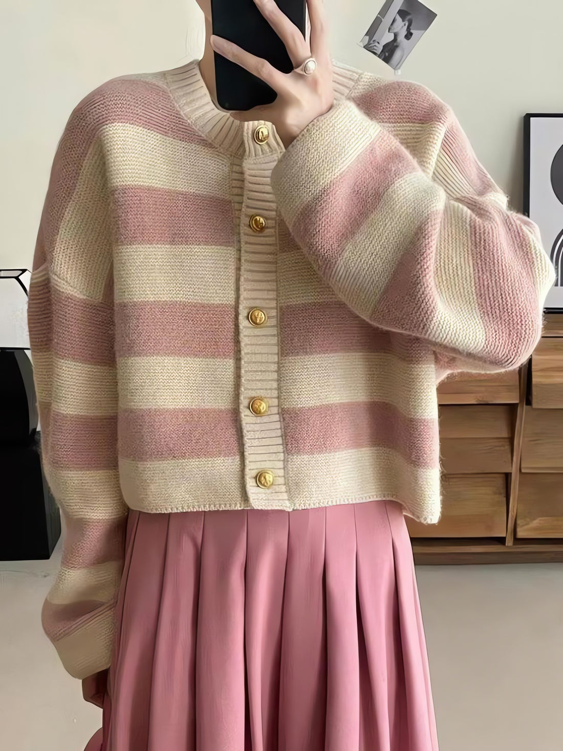 Pink Striped Knit Cardigan - KAYSMAR