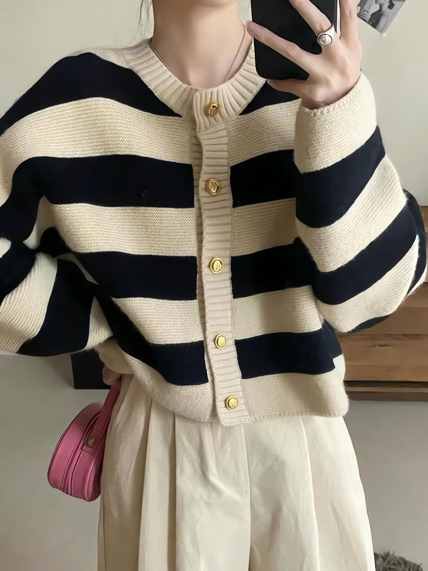 Pink Striped Knit Cardigan - KAYSMAR