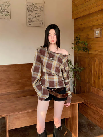 Plaid One Shoulder Top