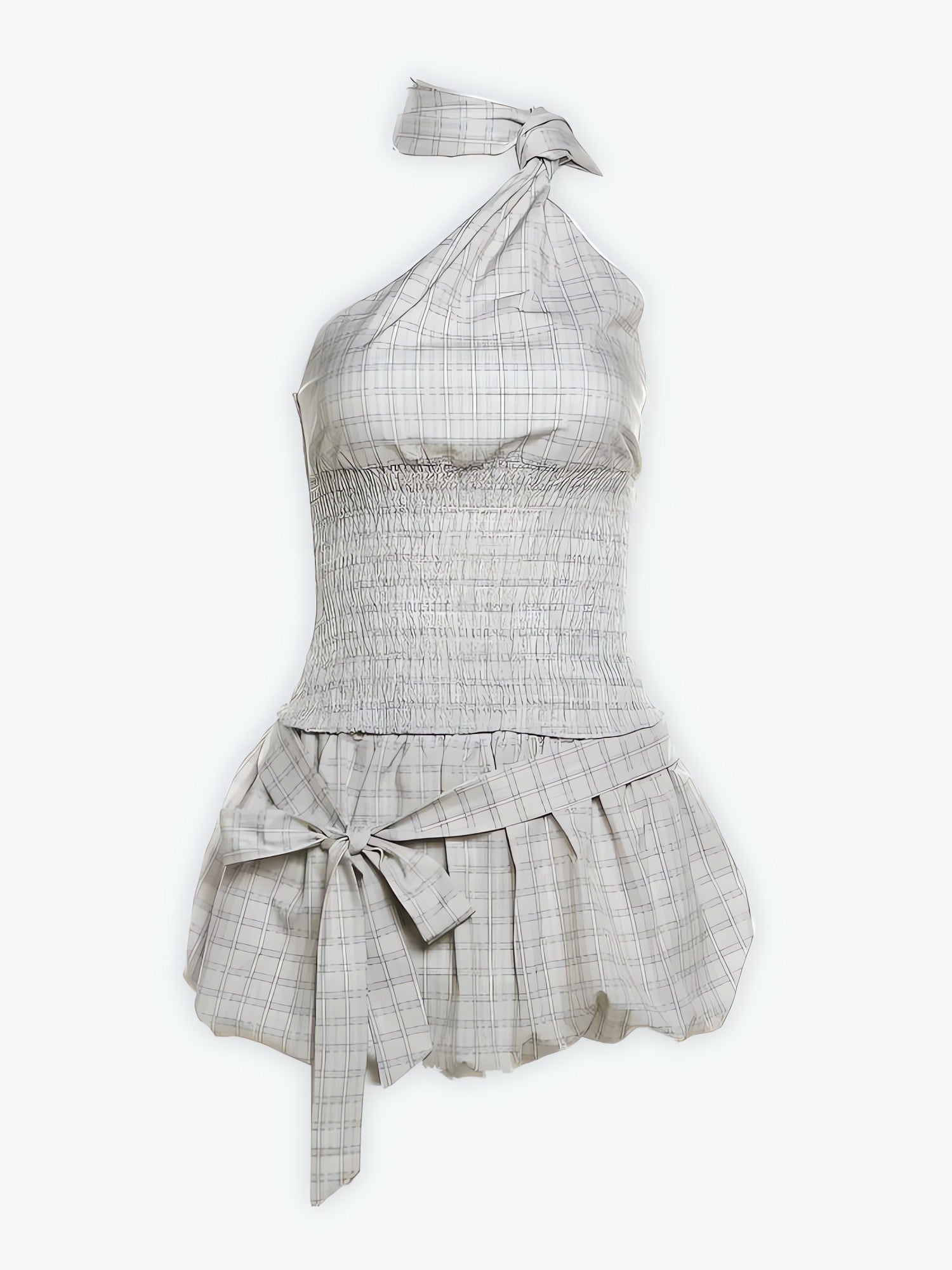 Plaid Ruched Top & Balloon Mini Skirt Two Piece Set - KAYSMAR