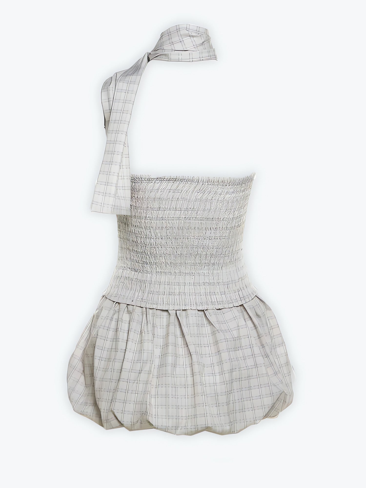 Plaid Ruched Top & Balloon Mini Skirt Two Piece Set - KAYSMAR