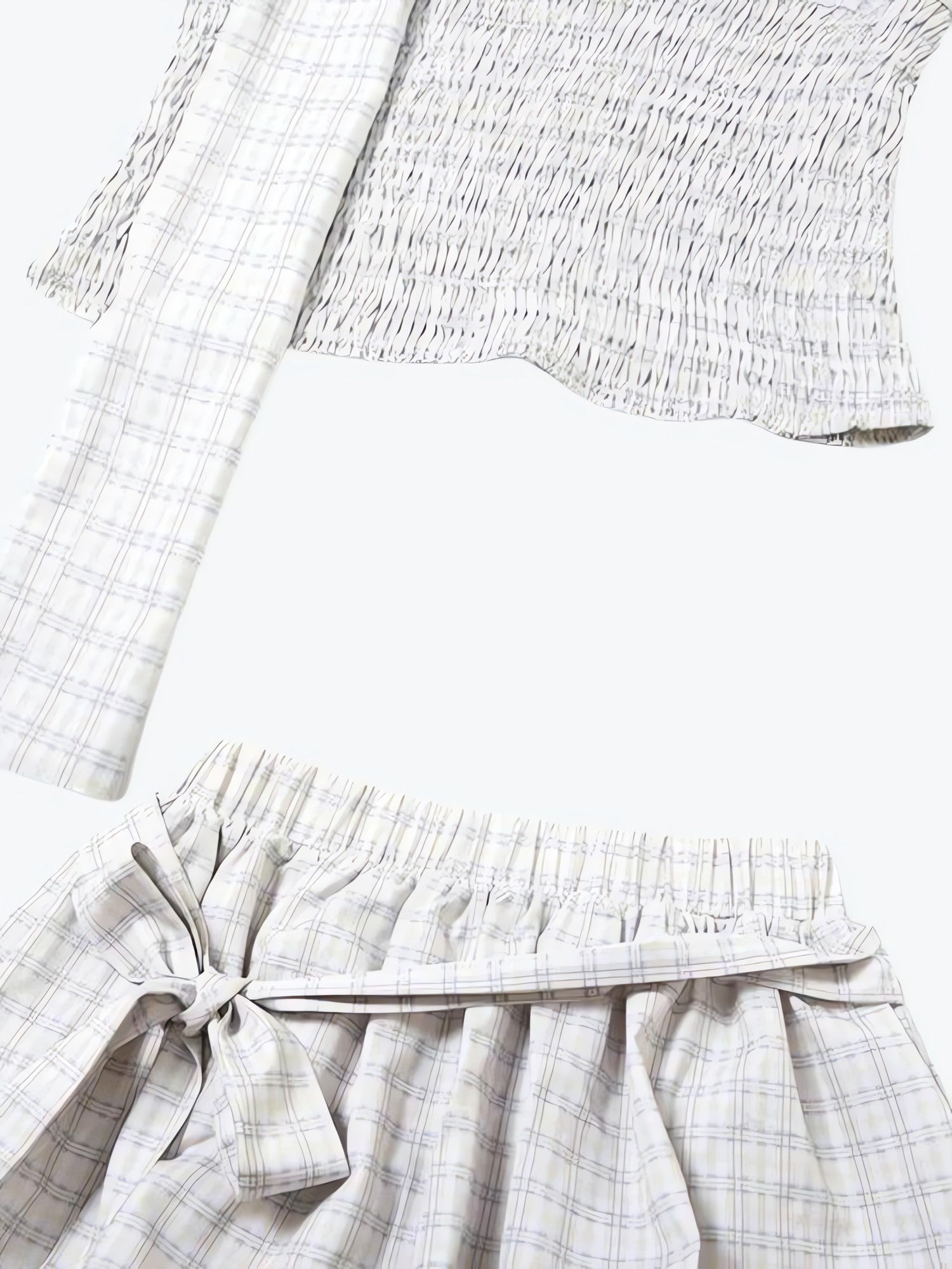 Plaid Ruched Top & Balloon Mini Skirt Two Piece Set - KAYSMAR