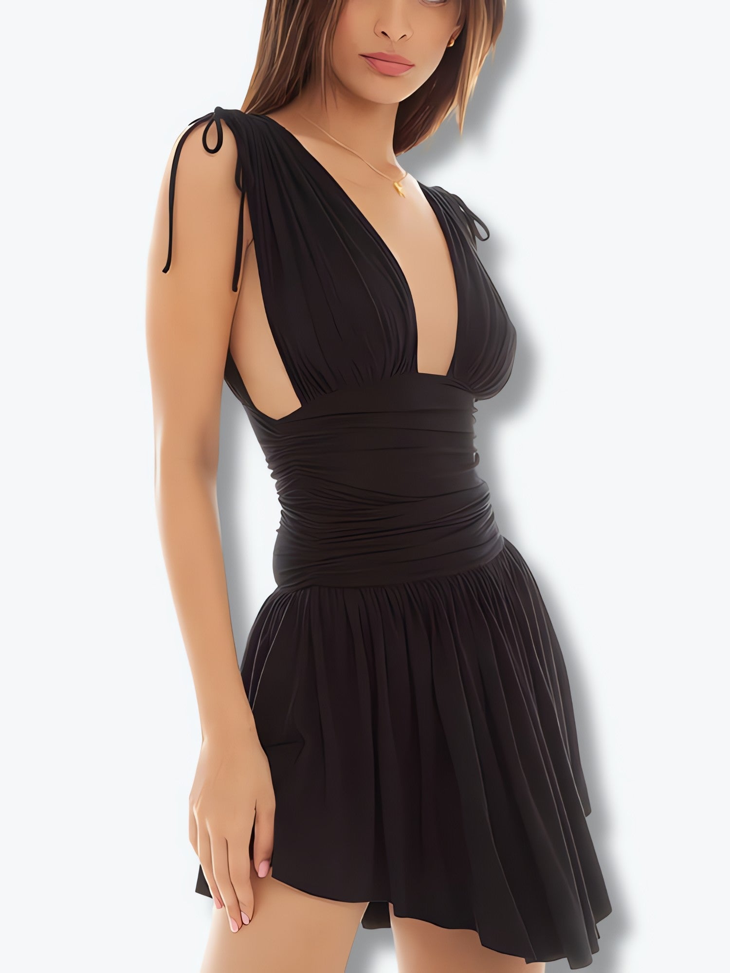 Plunge Neck Mini Dress - KAYSMAR