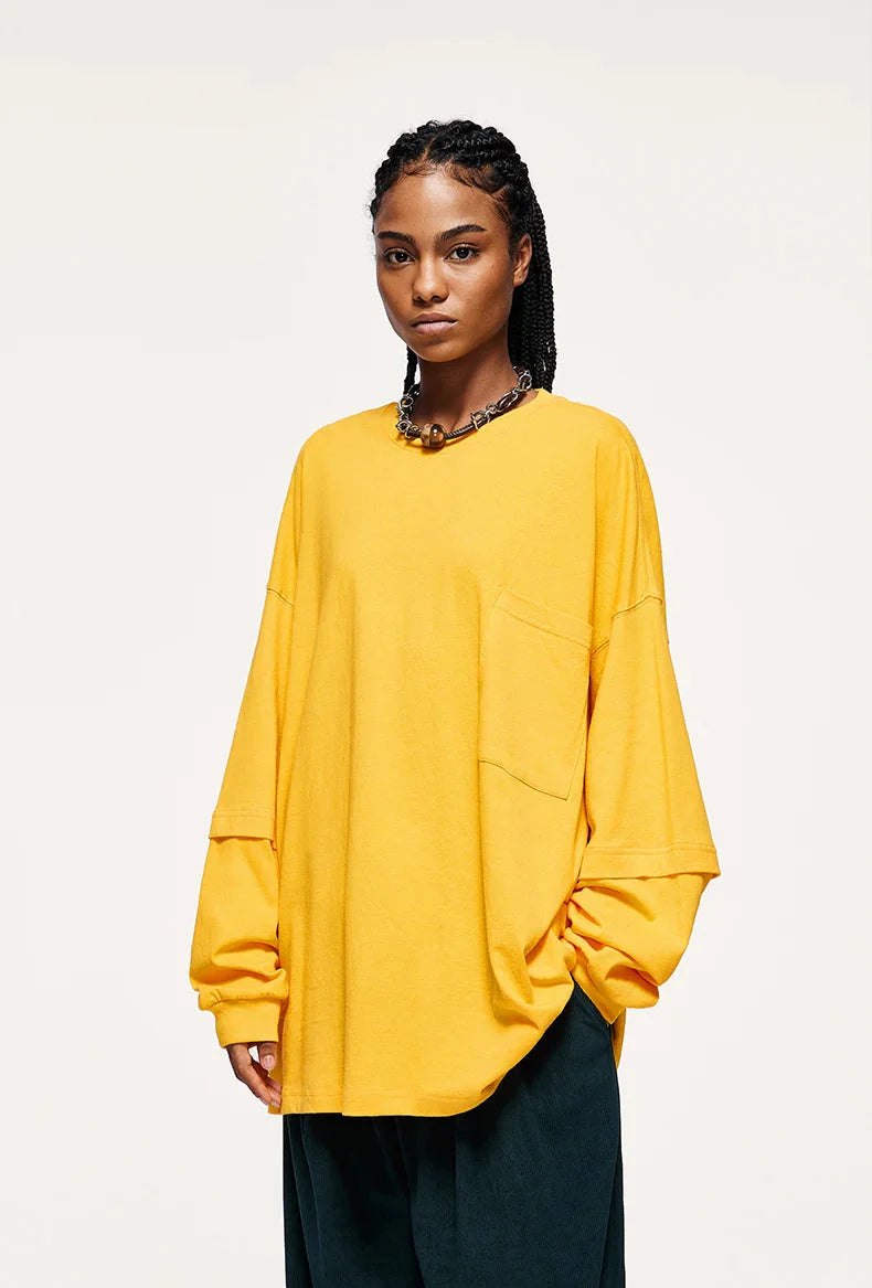 Pocket Layered Sleeve Basic Sweatshirt - KAYSMAR