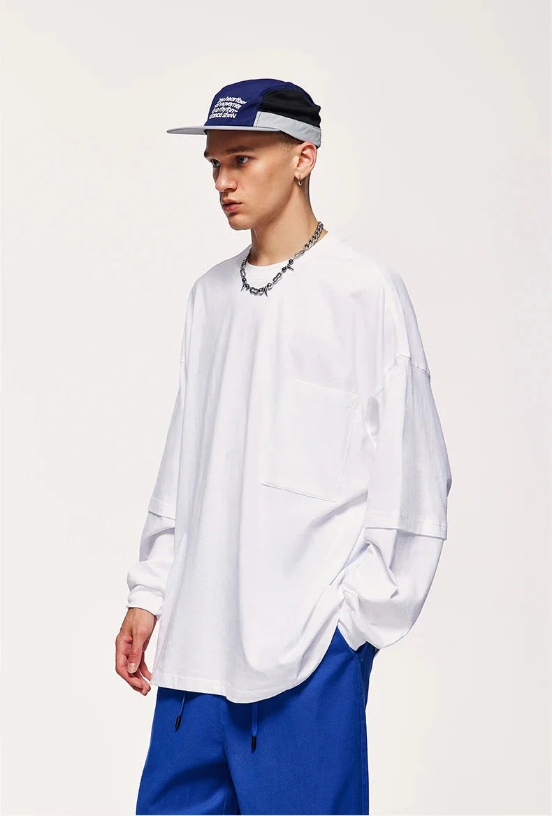 Pocket Layered Sleeve Basic Sweatshirt - KAYSMAR
