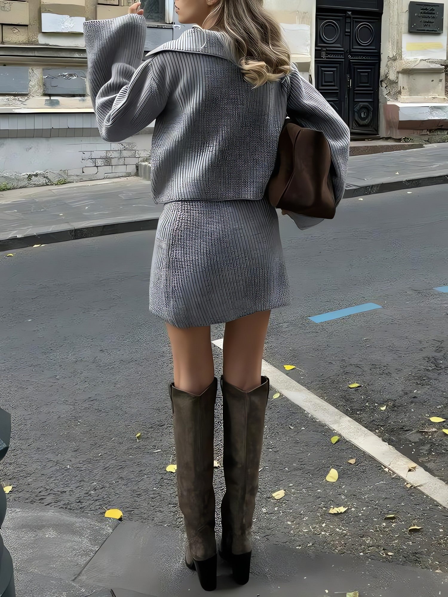 Preppy Knitted Cardigan & Mini Skirt Two Piece Set