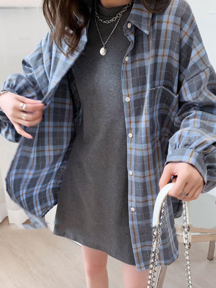 Puff Sleeve Plaid Shirt - KAYSMAR