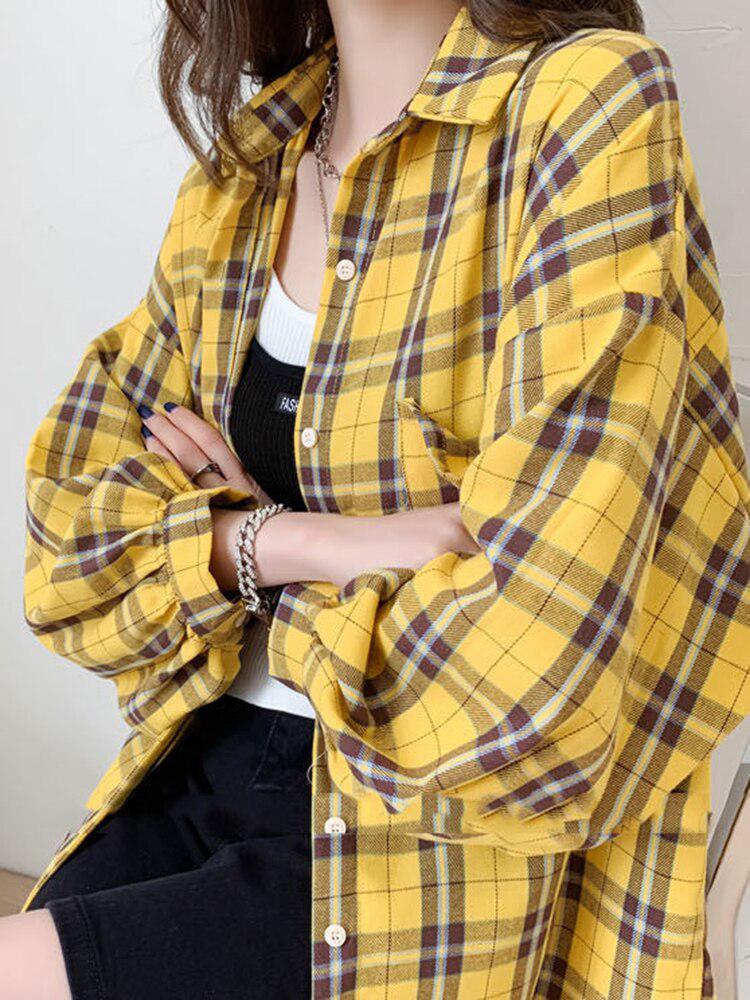 Puff Sleeve Plaid Shirt - KAYSMAR