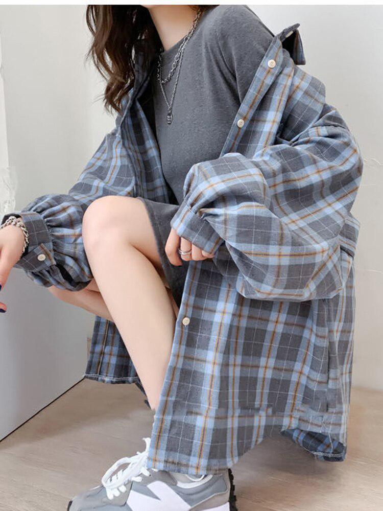 Puff Sleeve Plaid Shirt - KAYSMAR