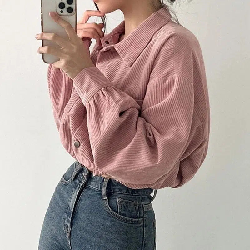 Puff Sleeved Corduroy Crop Shirt - KAYSMAR