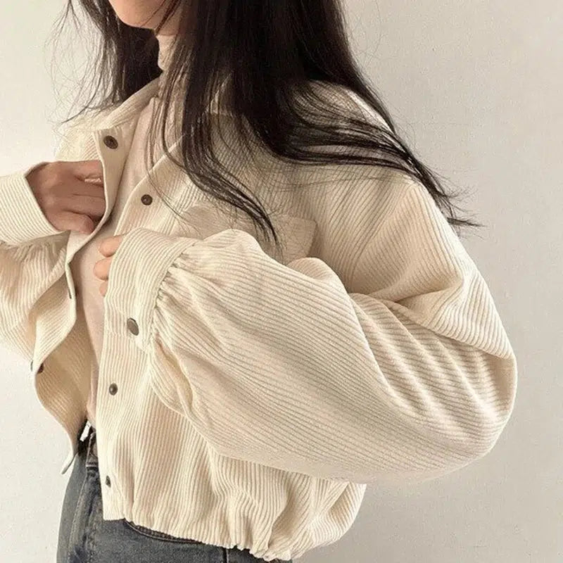 Puff Sleeved Corduroy Crop Shirt - KAYSMAR