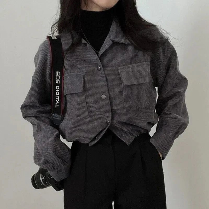Puff Sleeved Corduroy Crop Shirt - KAYSMAR