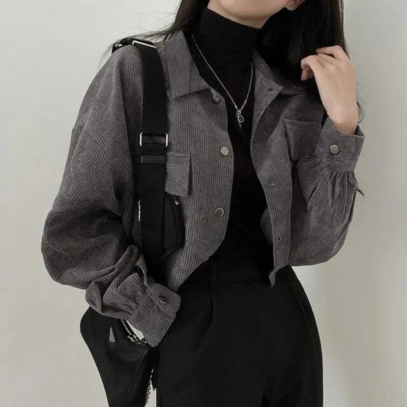 Puff Sleeved Corduroy Crop Shirt - KAYSMAR