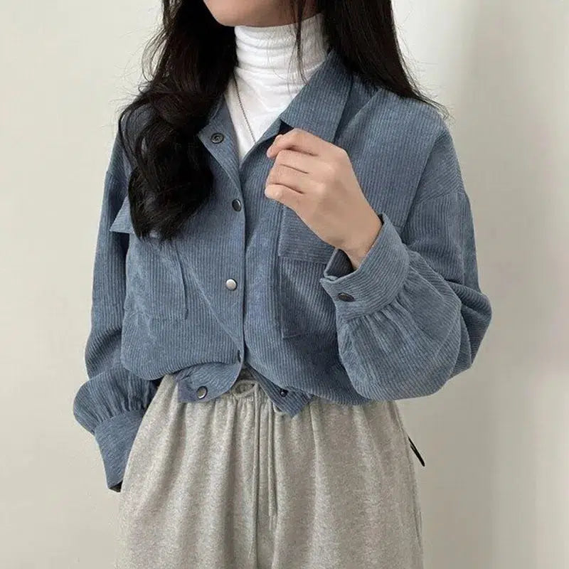 Puff Sleeved Corduroy Crop Shirt - KAYSMAR