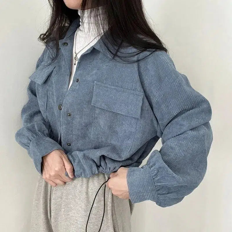 Puff Sleeved Corduroy Crop Shirt - KAYSMAR