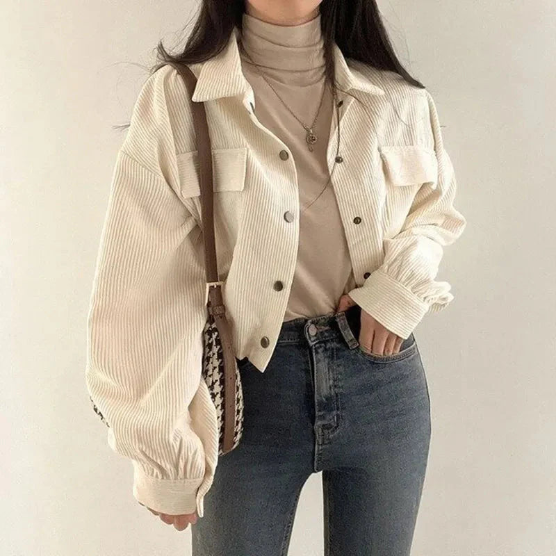 Puff Sleeved Corduroy Crop Shirt - KAYSMAR