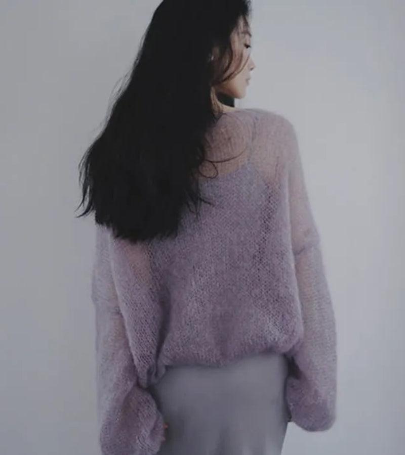 Puff Sleeved Mesh Knit Sweater - KAYSMAR
