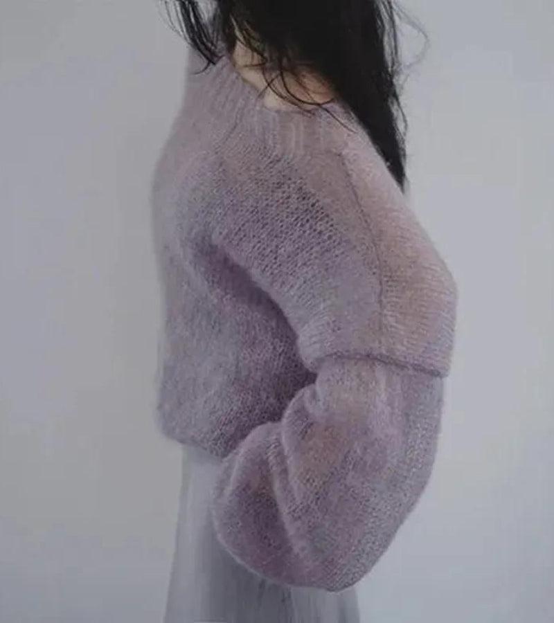 Puff Sleeved Mesh Knit Sweater - KAYSMAR